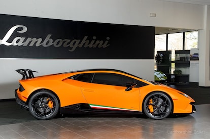 Orange Lamborghini Huracan Performante Side View Stock Footage