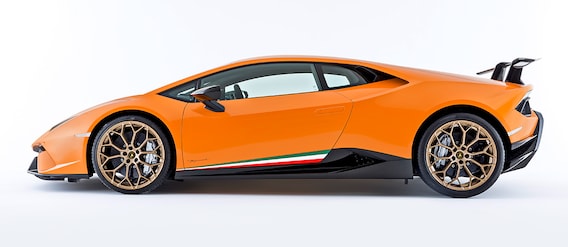 Orange Lamborghini Huracan Performante Side View Stock Footage