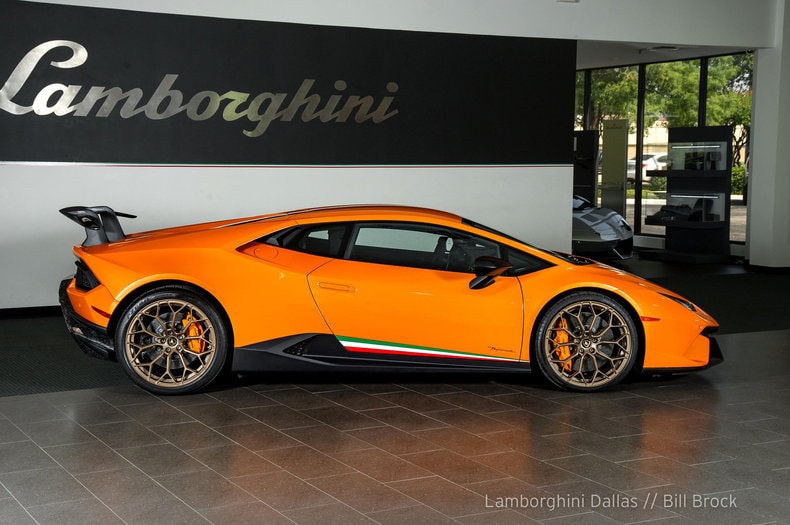 Orange Lamborghini Huracan Performante Side View Stock Footage