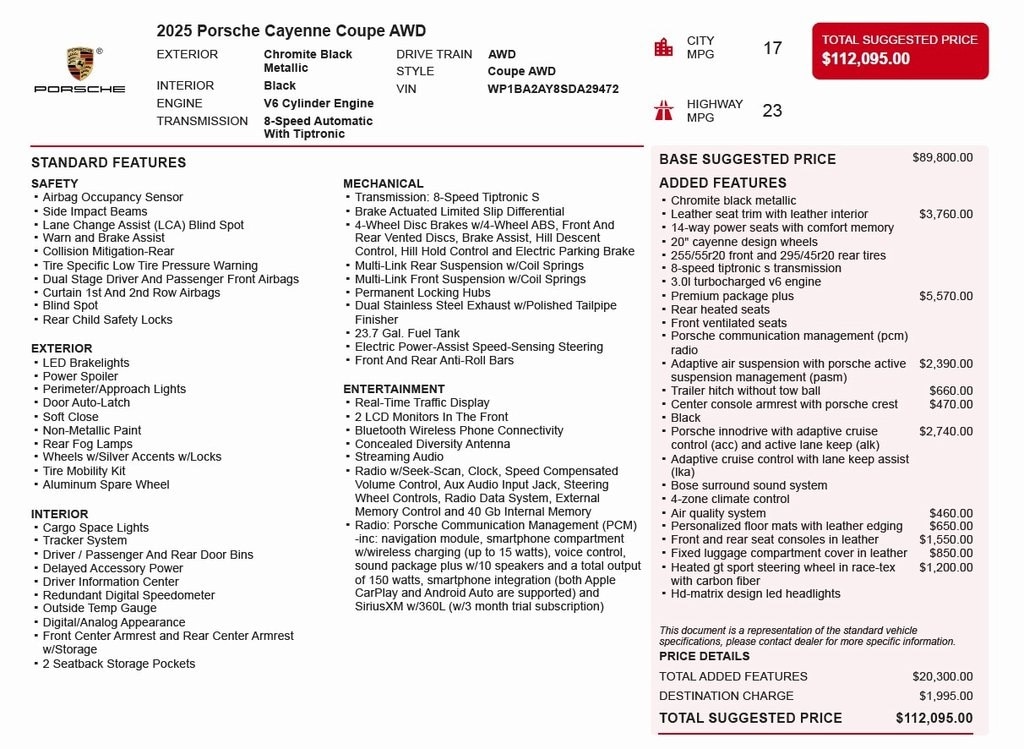 Used 2025 Porsche Cayenne Coup Base with VIN WP1BA2AY8SDA29472 for sale in Sarasota, FL