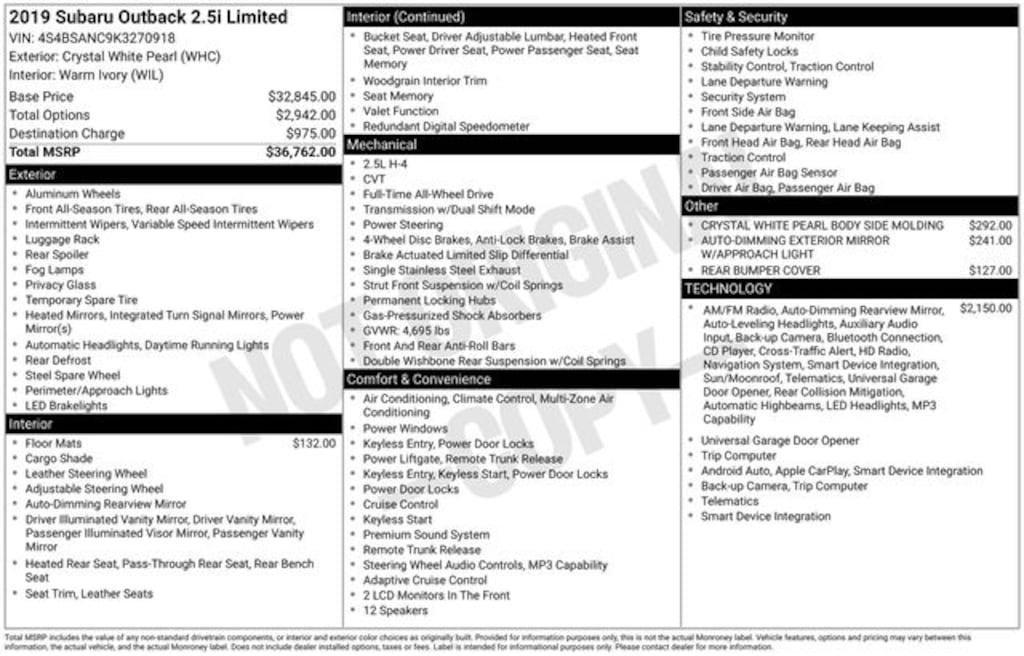 Used 2019 Subaru Outback 2.5i SUV