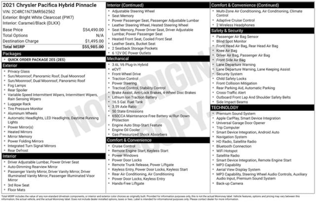 Used 2021 Chrysler Pacifica Hybrid Pinnacle Minivan/Van