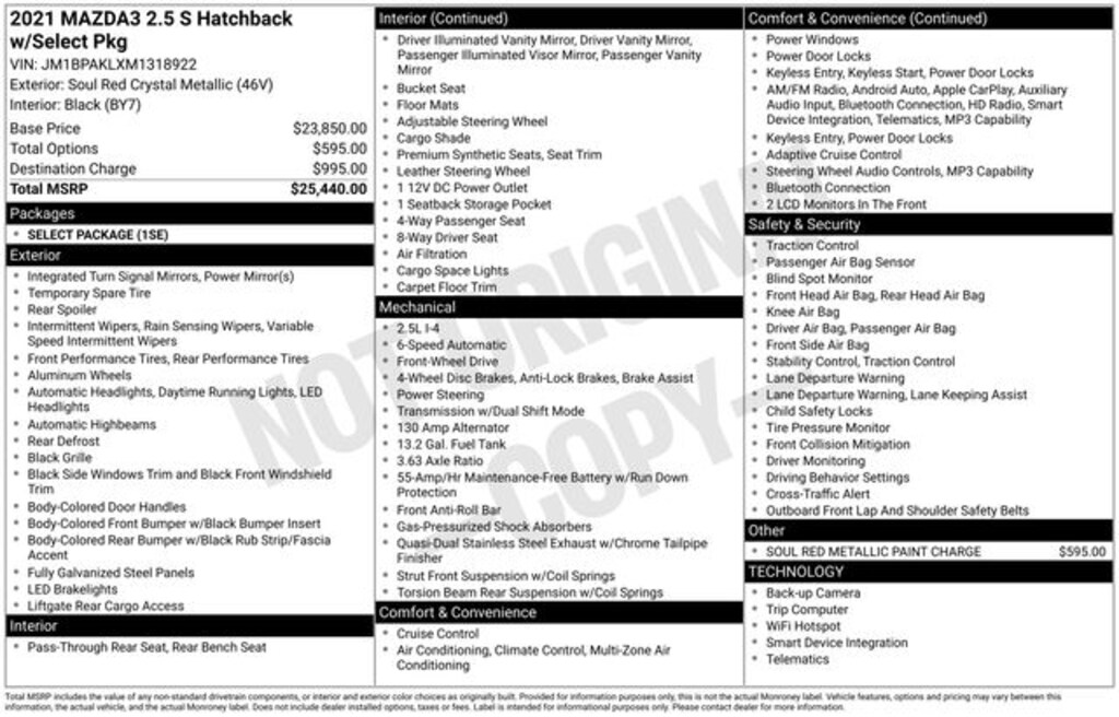 Used 2021 Mazda Mazda3 Select Hatchback