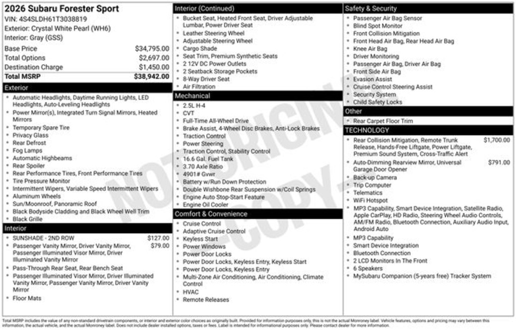Certified 2026 Subaru Forester Sport SUV