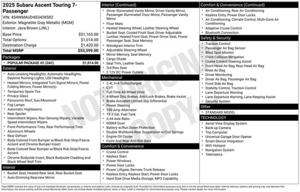 Certified 2025 Subaru Ascent Touring 7-Passenger SUV