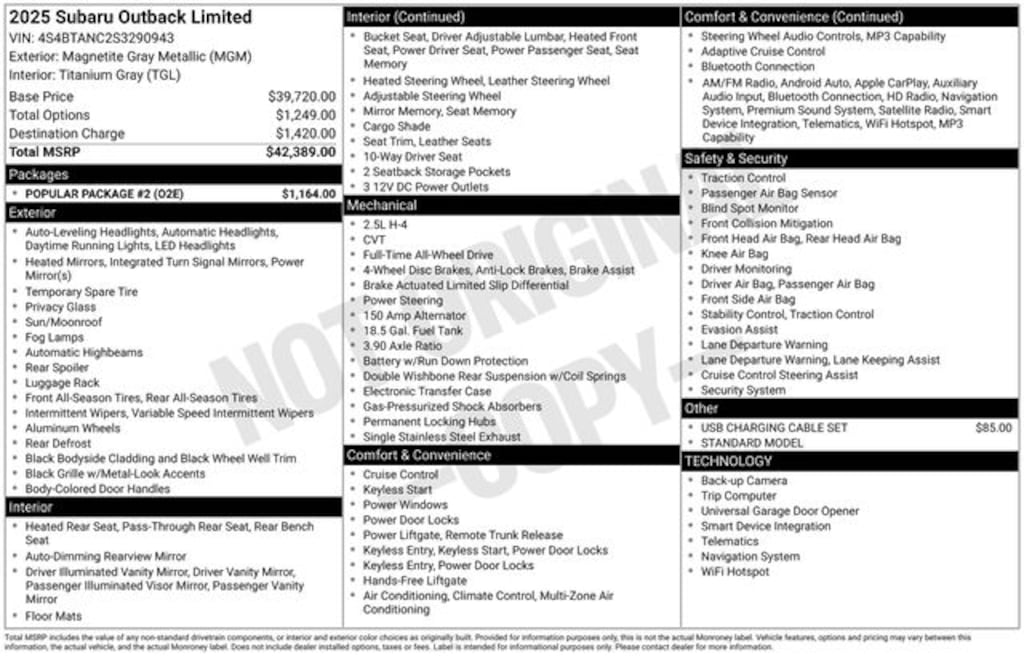 Certified 2025 Subaru Outback Limited SUV