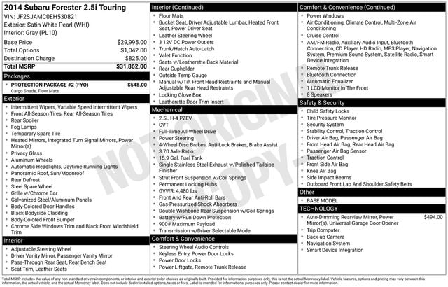 Used 2014 Subaru Forester i Touring with VIN JF2SJAMC0EH530821 for sale in Huntsville, AL