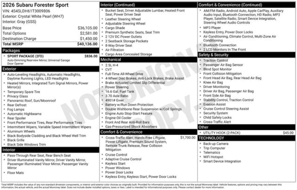 Certified 2026 Subaru Forester Sport SUV