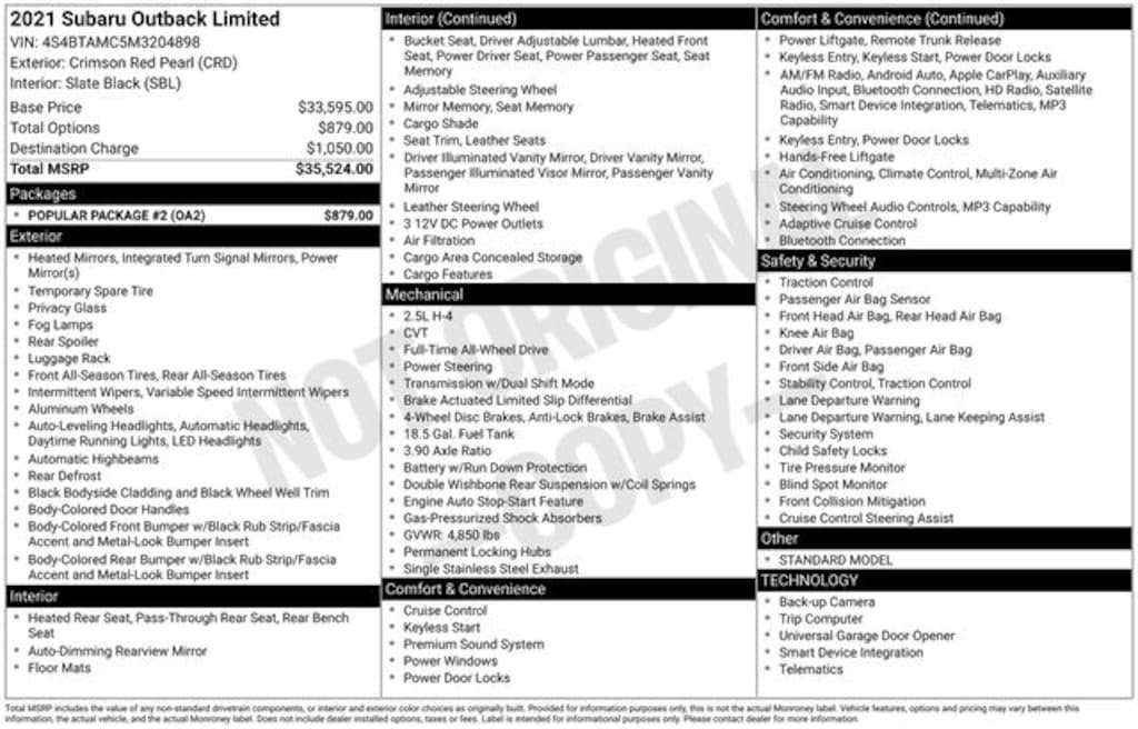 Used 2021 Subaru Outback Limited SUV