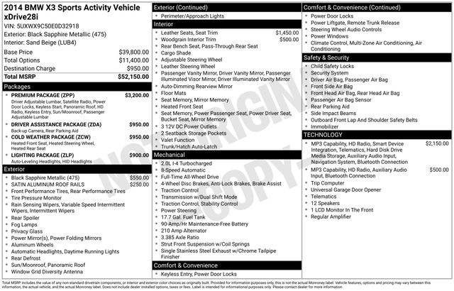Used 2014 BMW X3 xDrive28i with VIN 5UXWX9C50E0D32918 for sale in Huntsville, AL