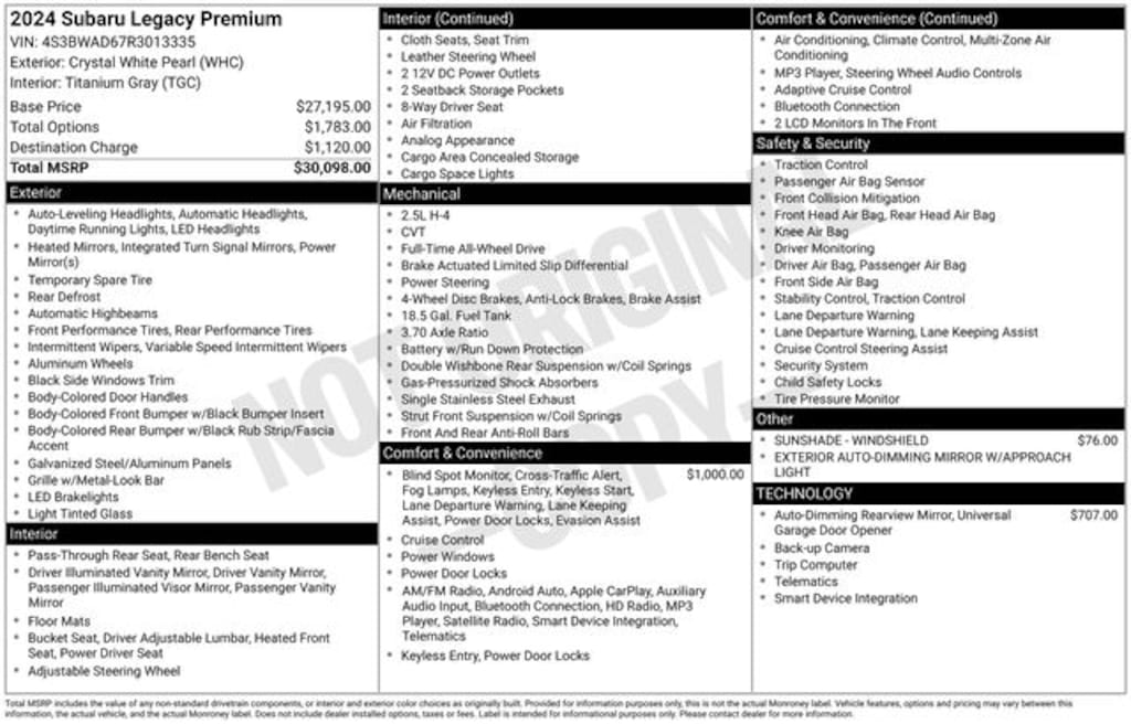 Certified 2024 Subaru Legacy Premium Sedan