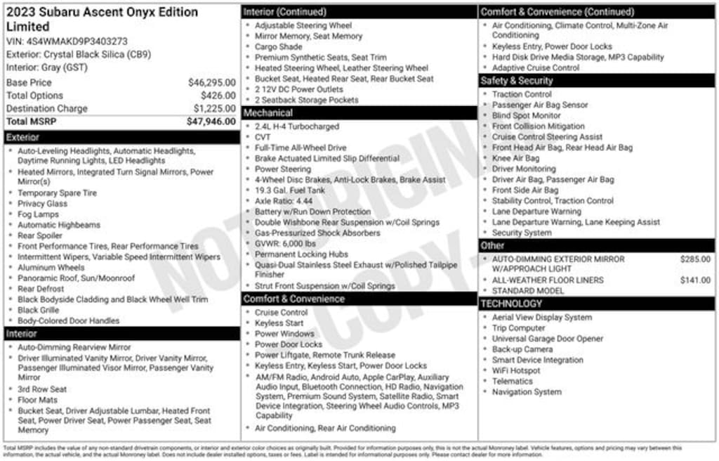 Certified 2023 Subaru Ascent Onyx Edition Limited 7-Passenger SUV
