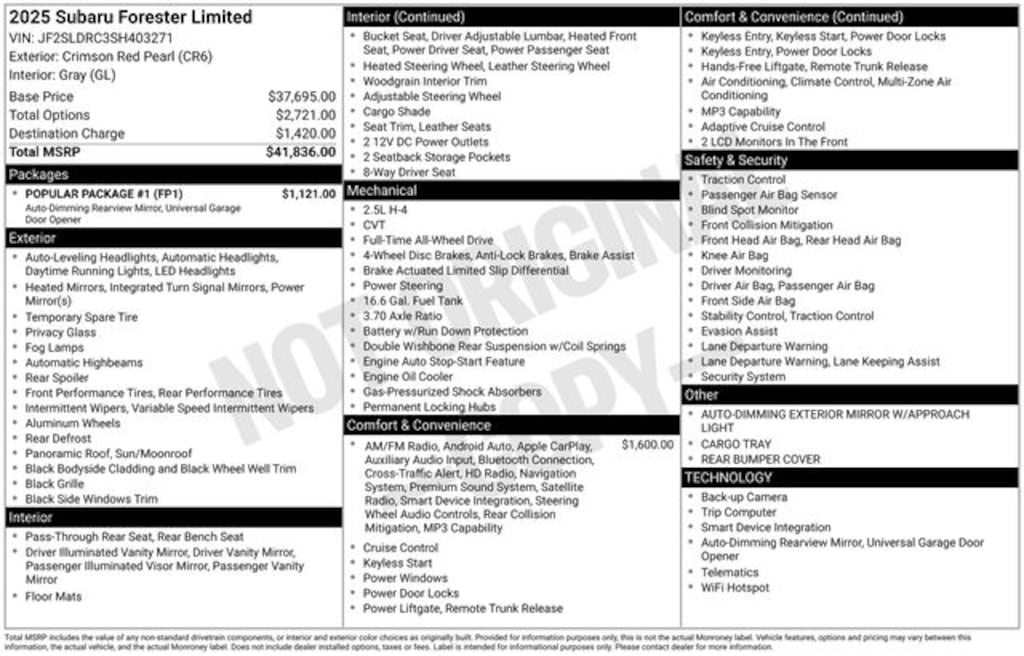 Certified 2025 Subaru Forester Limited SUV