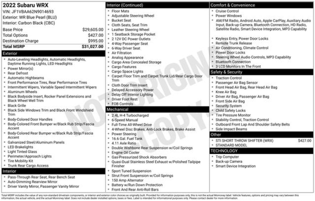 Used 2022 Subaru WRX Base Sedan