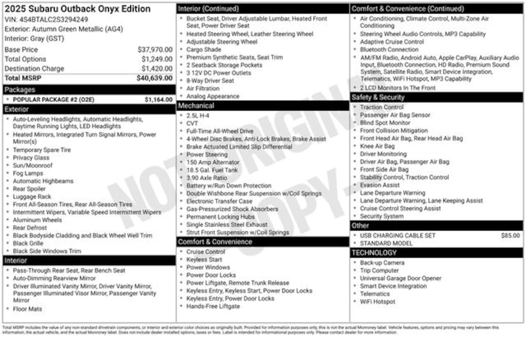Certified 2025 Subaru Outback Onyx Edition SUV