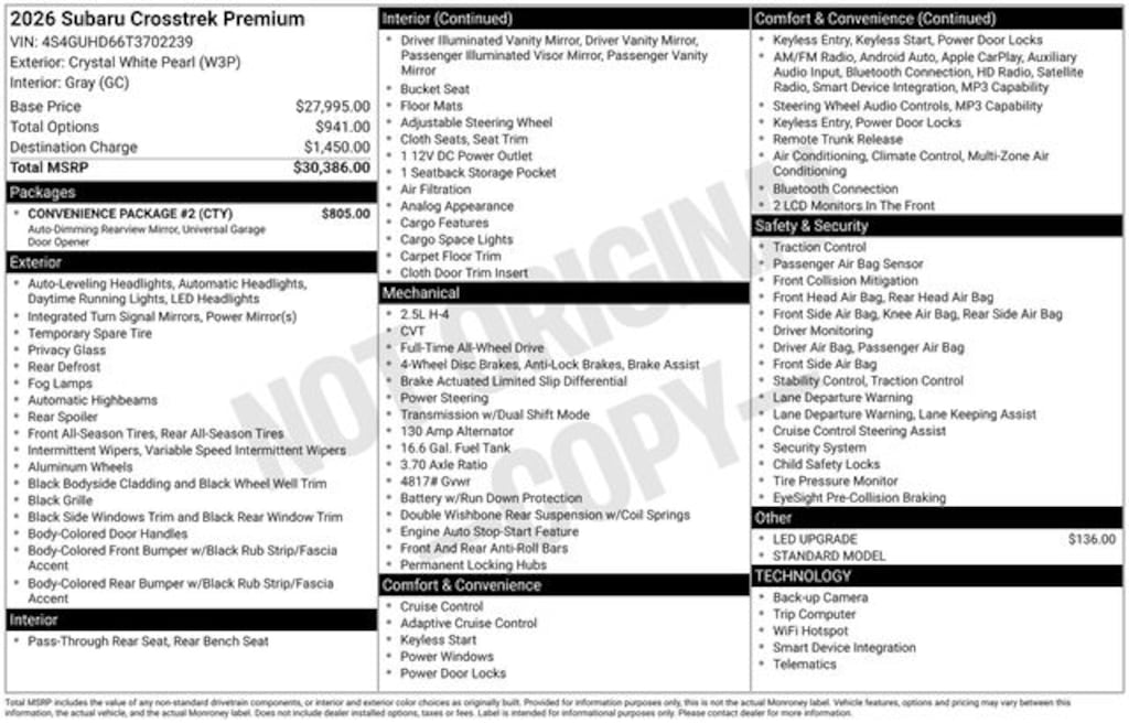 New 2026 Subaru Crosstrek Premium SUV