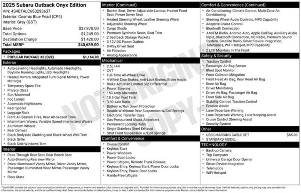 Certified 2025 Subaru Outback Onyx Edition SUV