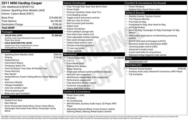 Used 2011 MINI Cooper Base with VIN WMWSU3C51BT097732 for sale in Huntsville, AL
