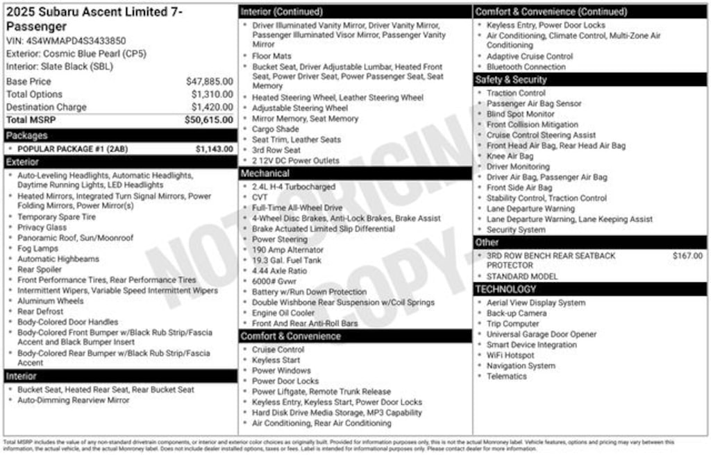 Certified 2025 Subaru Ascent Limited 7-Passenger SUV