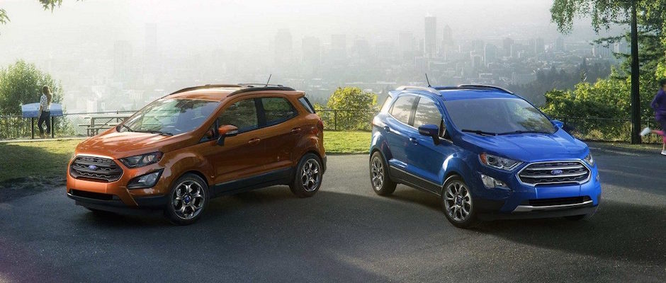 2018 Ford EcoSport Model Differences in Springfield, IL A blue and orange 2018 Ford EcoSport parked at a lookout