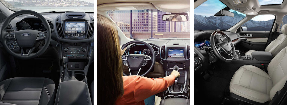 The interiors of the 2018 Ford Escape, Edge & Explorer