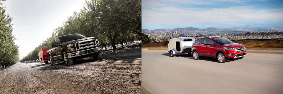 Ford F-150 and Ford Explorer both towing large objects