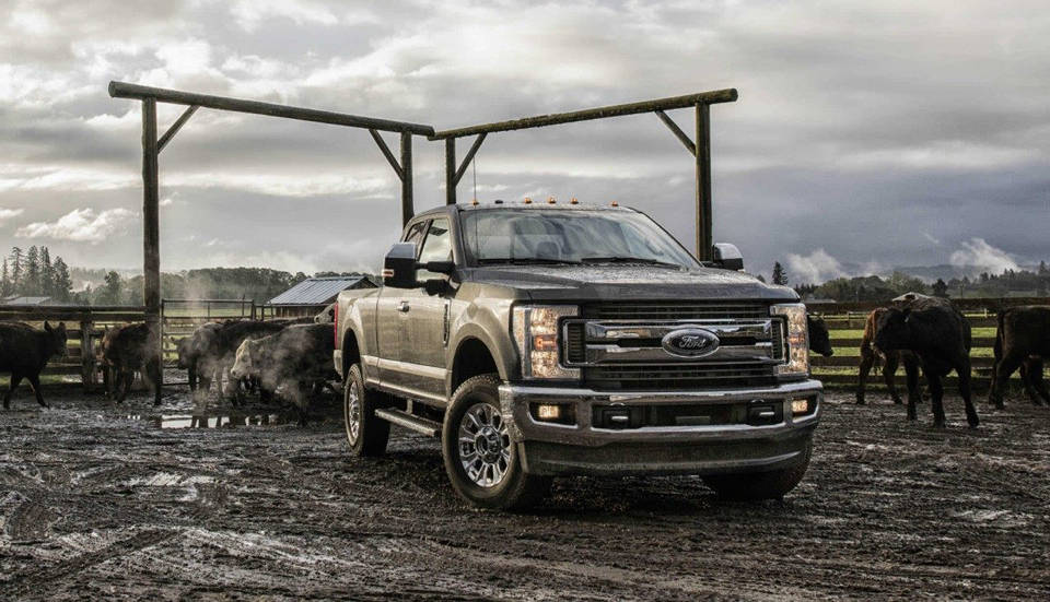 A muddy Ford F-250