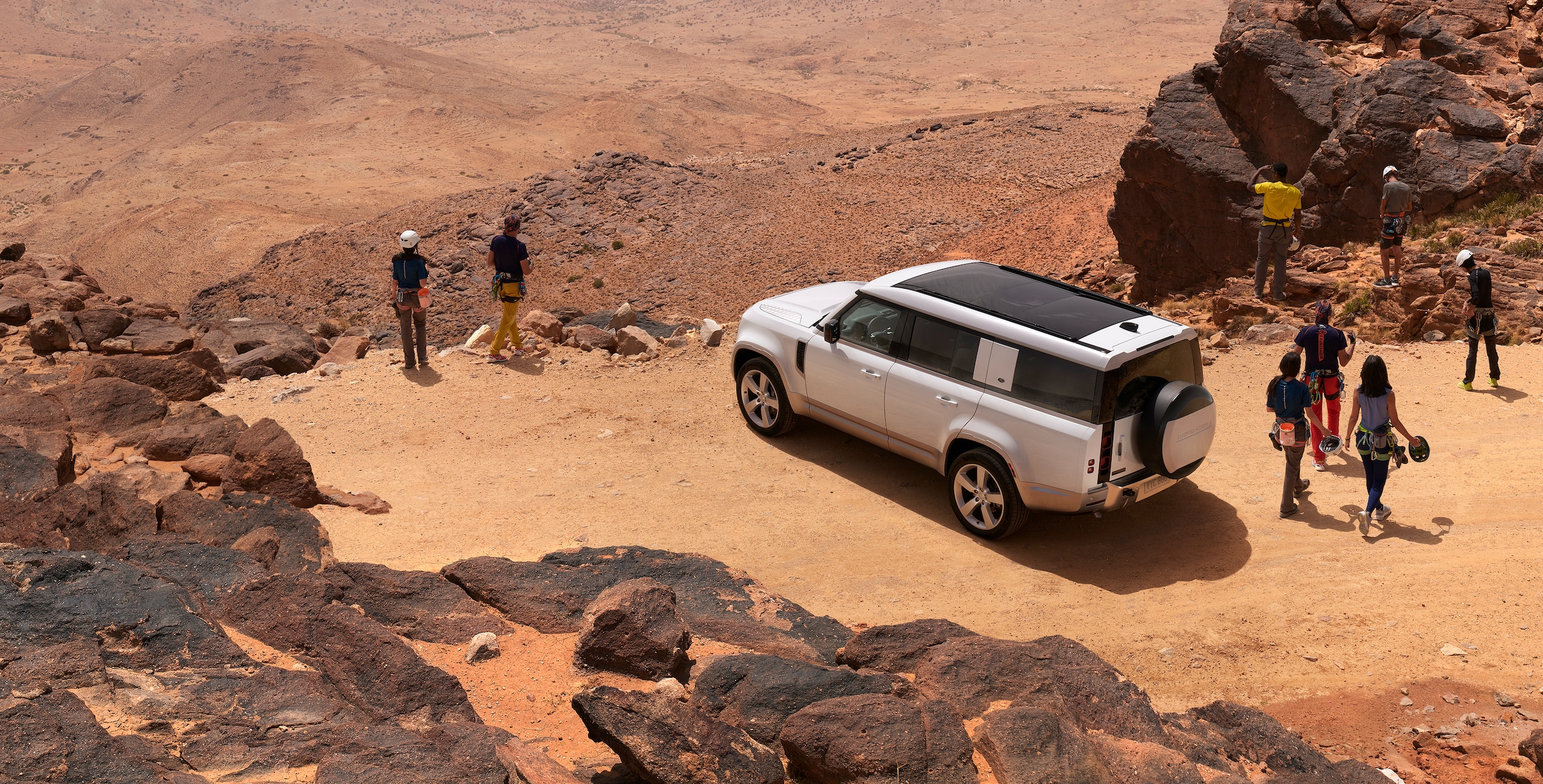 Defender 130 parket at scenic overlook