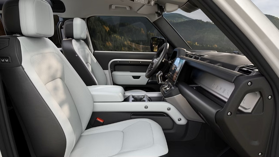 2026 Defender 110 interior front seating and dashboard