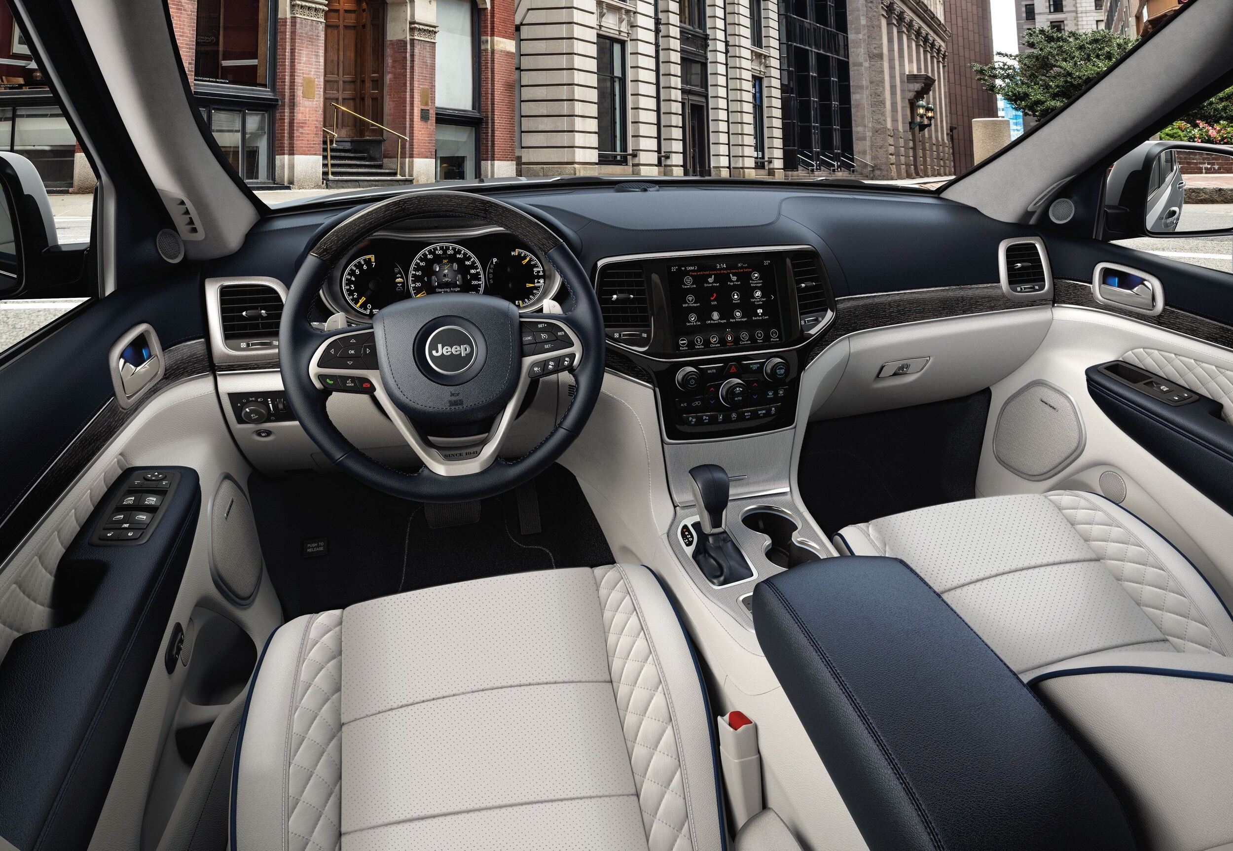 Jeep Grand Cherokee L interior interior shot of the Jeep Grand Cherokee L showing front windshield and dashboard