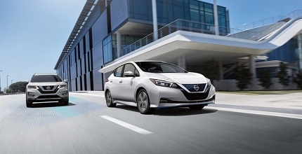 Nissan Leaf driving on the road