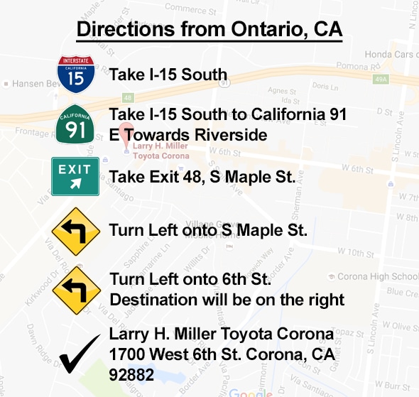 Directions From Ontario to Corona California