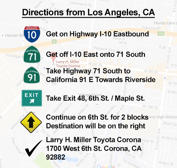 Directions From Los Angeles to Toyota Corona California