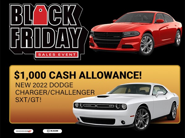$1,000 Cash Allowance on select new 2022 Challenger/Charger SXT and GT