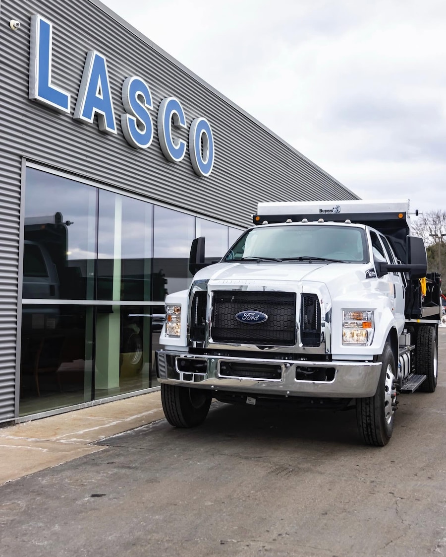 Custom Ford F-650 heavy-duty dump bed medium duty truck built at Lasco Ford Fenton Michigan