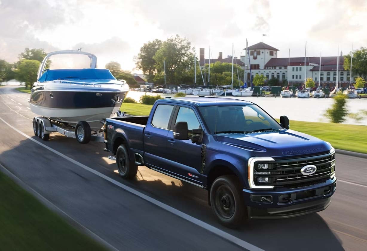 Ford Super Duty towing a large boat