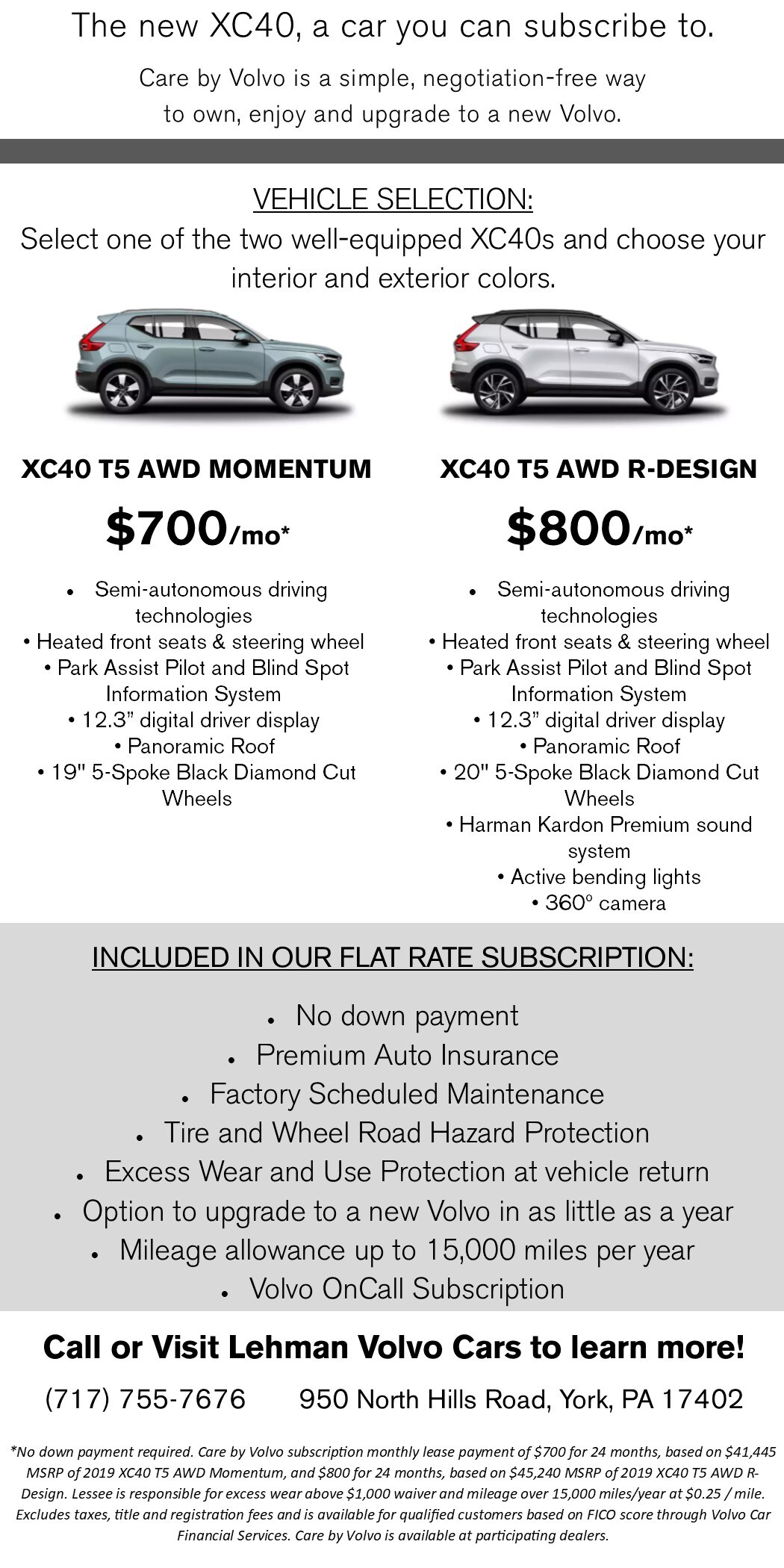 CARE BY VOLVO SUBSCRIPTION RATES Lehman Volvo Cars of York