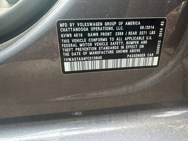 Used 2015 Volkswagen Passat Wolfsburg Edition with VIN 1VWAS7A34FC013645 for sale in Cary, NC