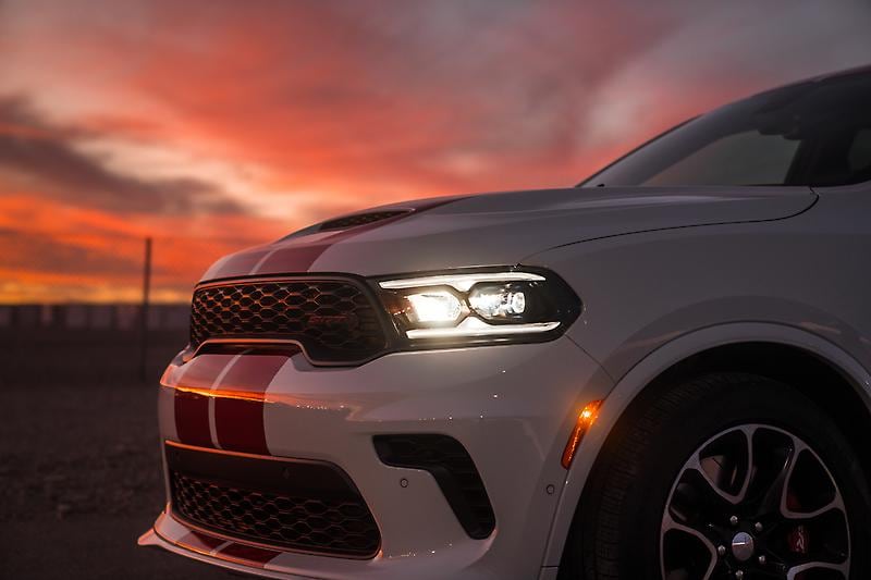 2026 Dodge Durango three-row muscle SUV parked in view of sunset