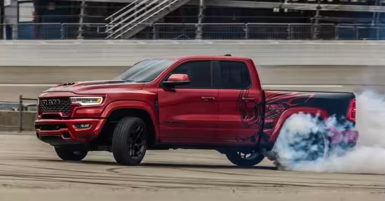 2027 Red RAM Rumble Bee in a track