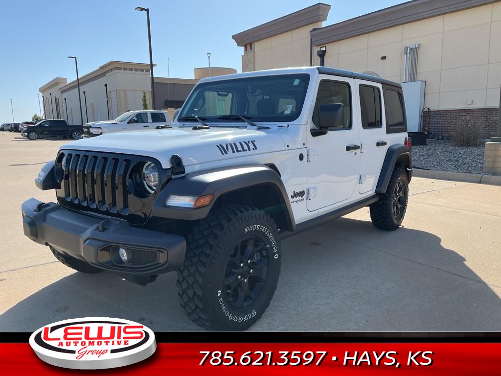 Used 2021 Jeep Wrangler Unlimited Willys with VIN 1C4HJXDN3MW681255 for sale in Hays, KS