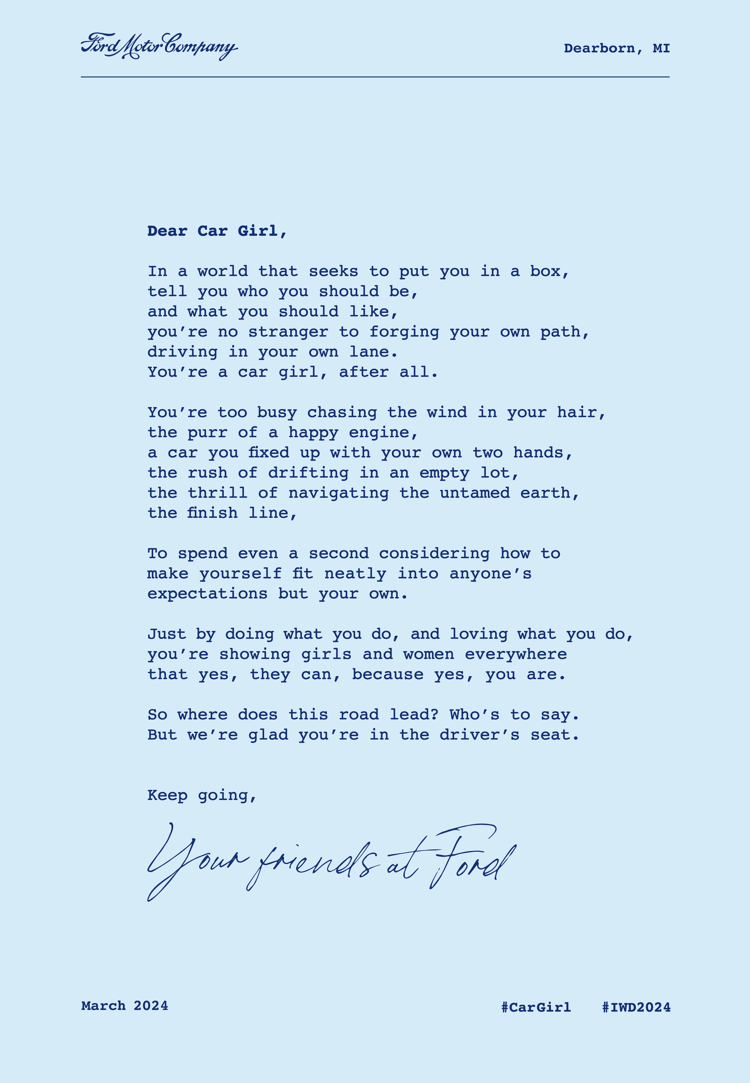 Dear Car Girl Letter