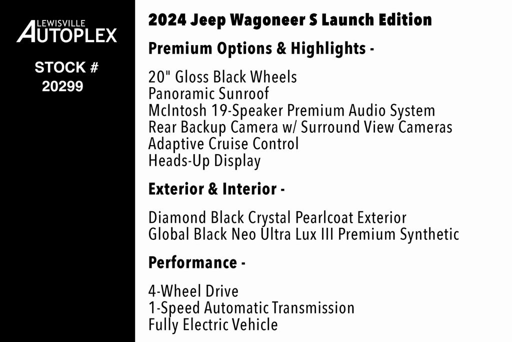 Used 2024 Jeep Wagoneer S Launch Edition with VIN 3C4RJNAK8RT160645 for sale in Lewisville, TX