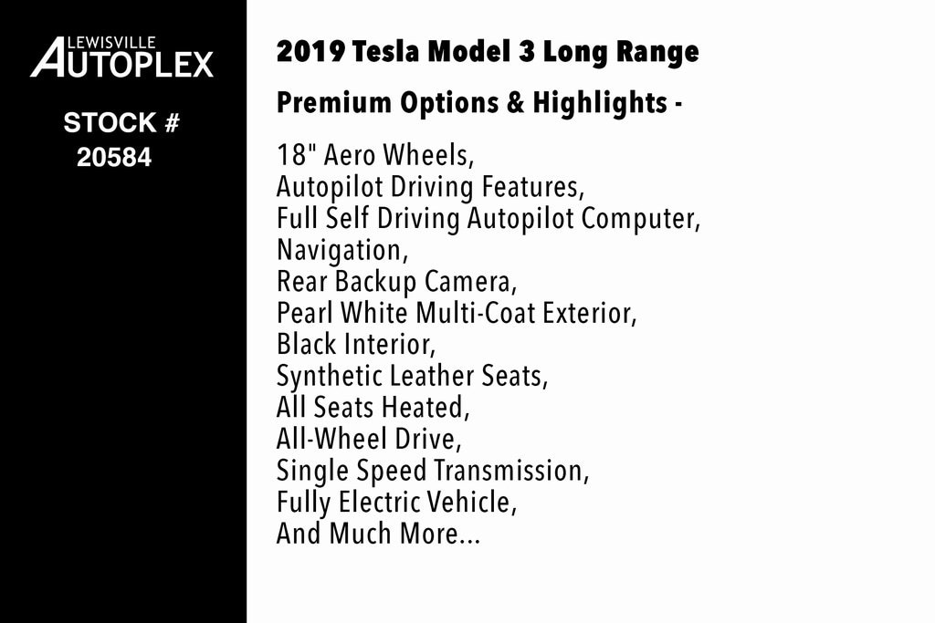 Used 2019 Tesla Model 3 Long Range with VIN 5YJ3E1EB4KF408357 for sale in Lewisville, TX