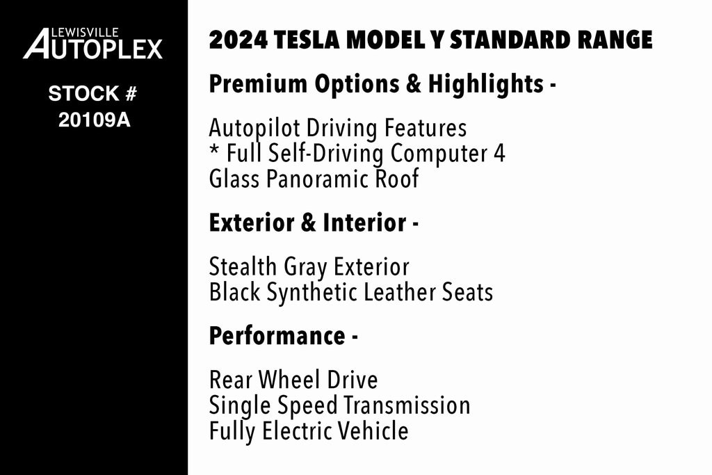 Used 2024 Tesla Model Y Long Range with VIN 7SAYGDED2RF008247 for sale in Lewisville, TX
