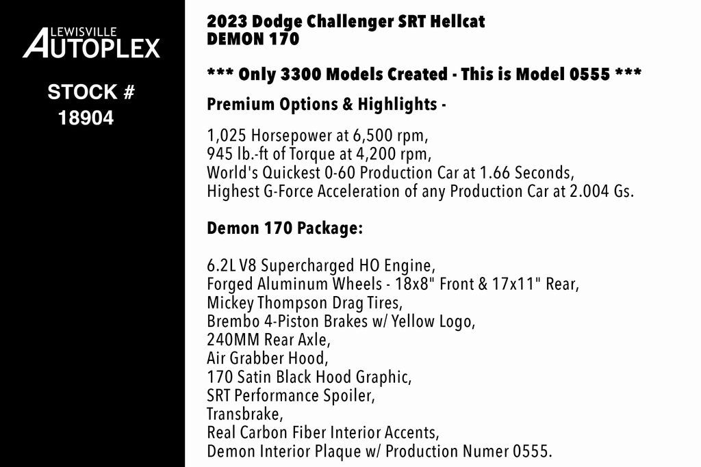 Used 2023 Dodge Challenger SRT Hellcat Demon 170 Coupe