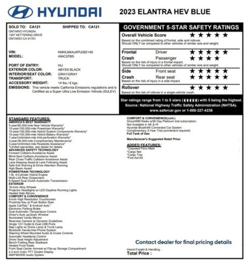 Used 2023 Hyundai Elantra Hybrid Blue 4dr Car