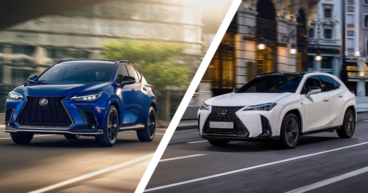 Separate photos of 2 Lexus SUVs for comparison