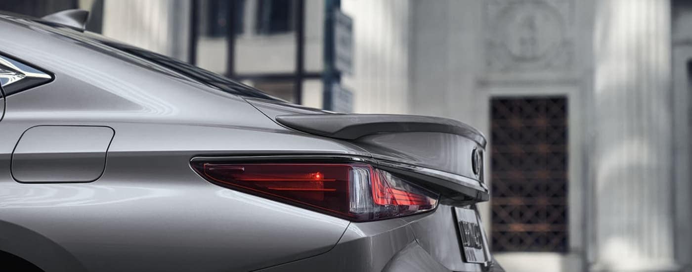 A close up of the brakelight on a silver 2024 Lexus ES is shown.