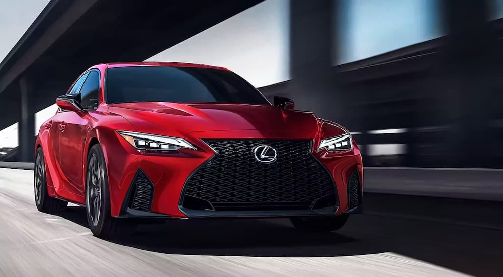 A 2023 Lexus IS500 F Sport is shown from the front at an angle.